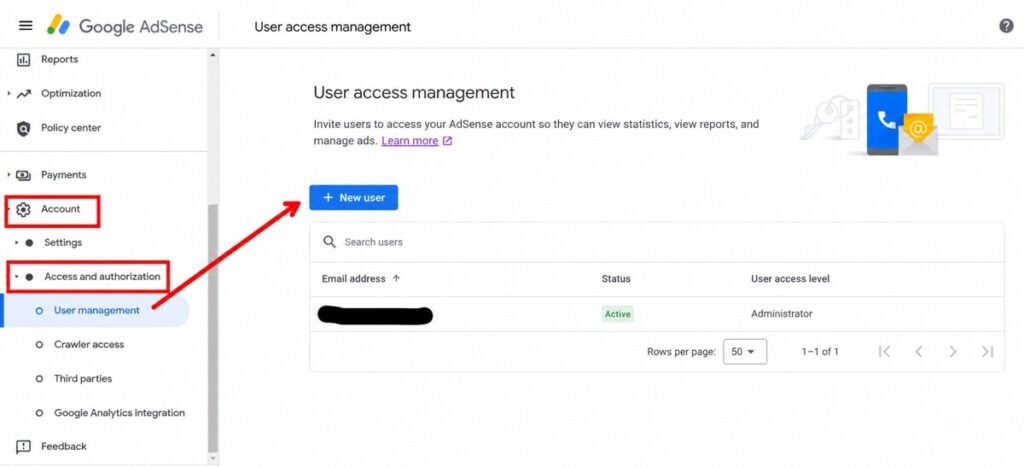 How to Add a New User to Google AdSense 1 AdSense Add New User menu screen